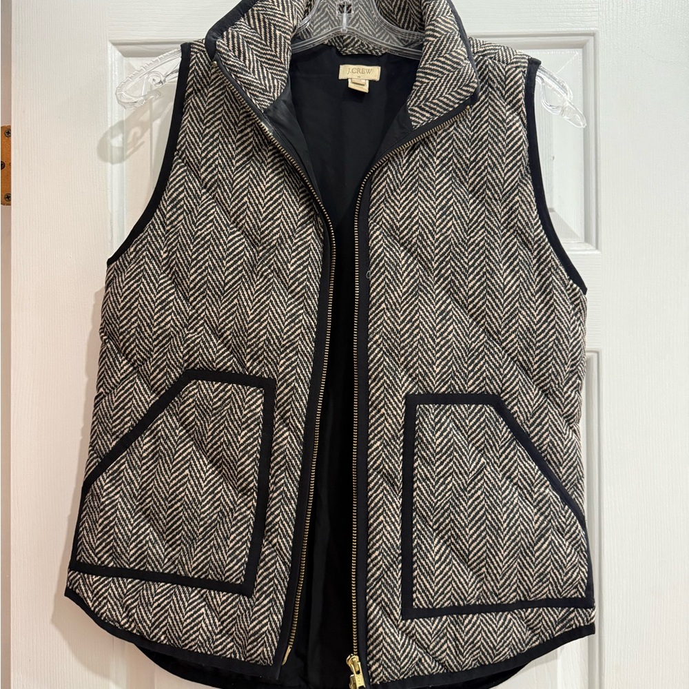 J. Crew Black and Cream Herringbone Vest